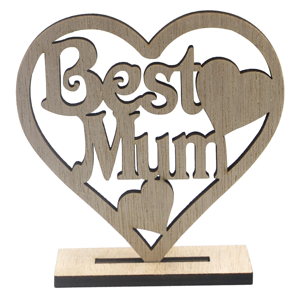 Wholesale of Wooden Mother's Day Heart-shaped Hollow Letter Ornaments